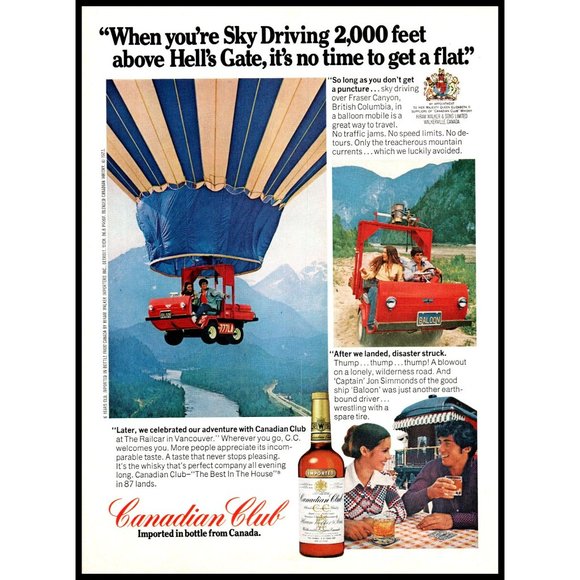 1974 Canadian Club Whisky Whiskey Vintage Print Ad Hot Air Balloon Railcar Photo - Picture 1 of 1